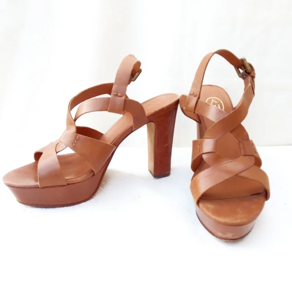 Designer Ash Delire Cognac Leather Platform Sandals- 8.5